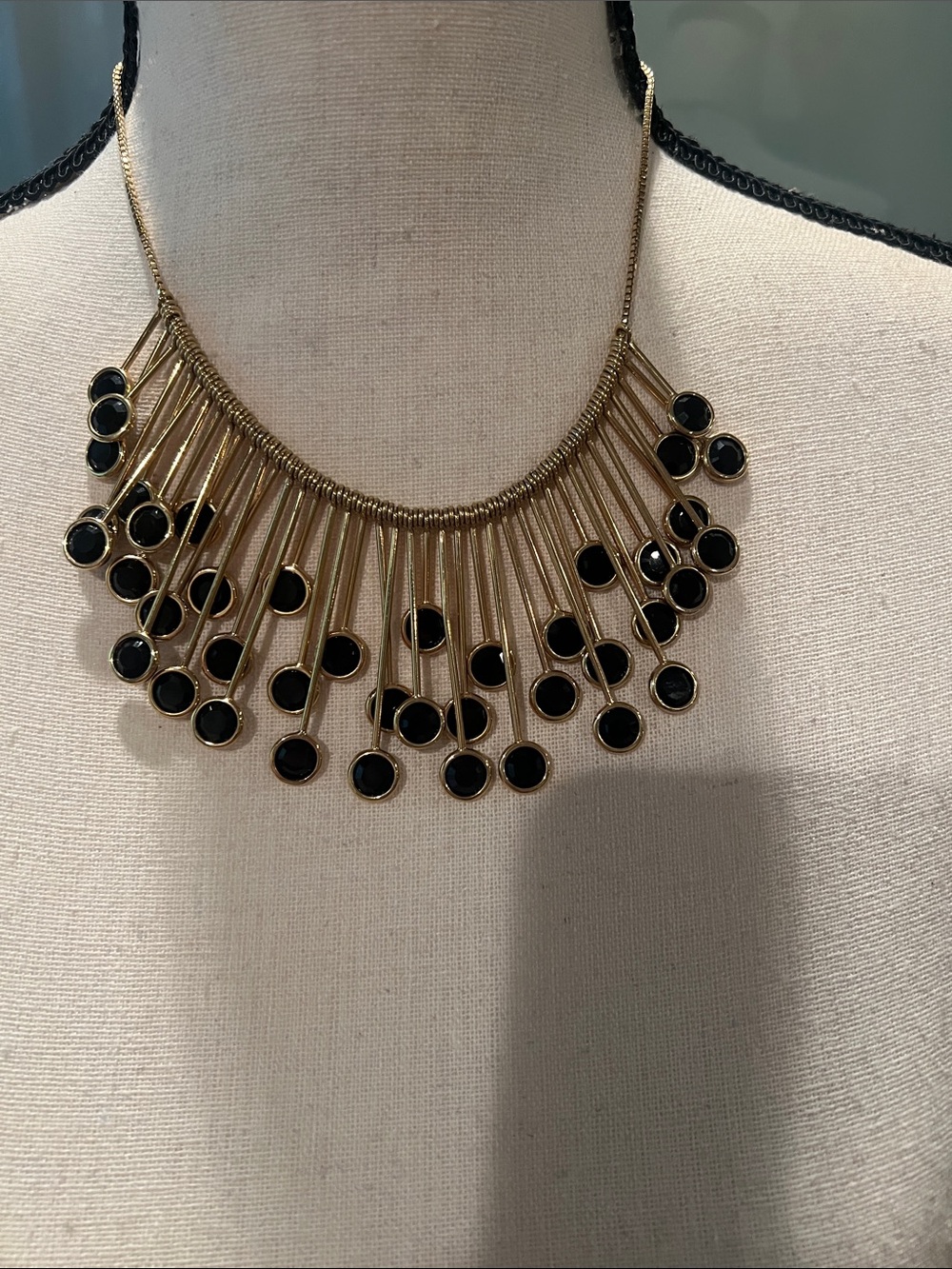 Gold Statement Necklace with Black Accents